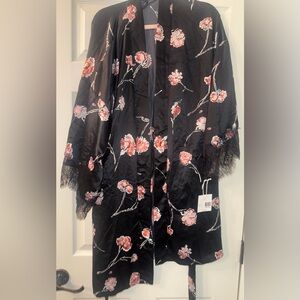 Floral Black Kimono Robe